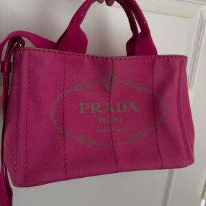 Small Prada Canapa Hot Pink Canvas Tote with Shoulder Strap
